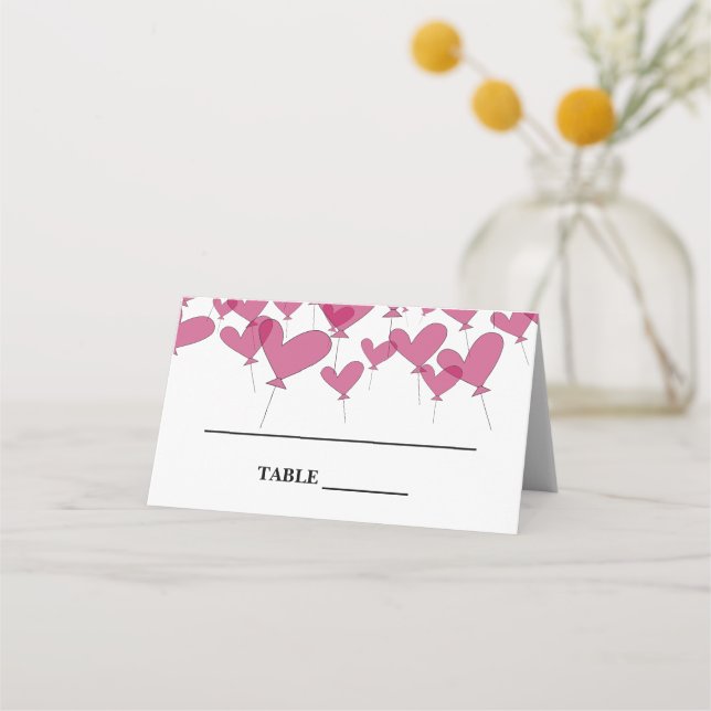 Romantic red heart balloon theme custom wedding place card (Front)