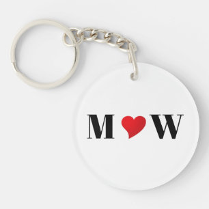 Romantic red heart custom couple initials cute keychain