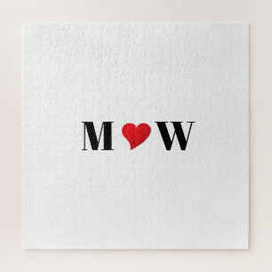 Romantic red heart custom couple monogram initials jigsaw puzzle