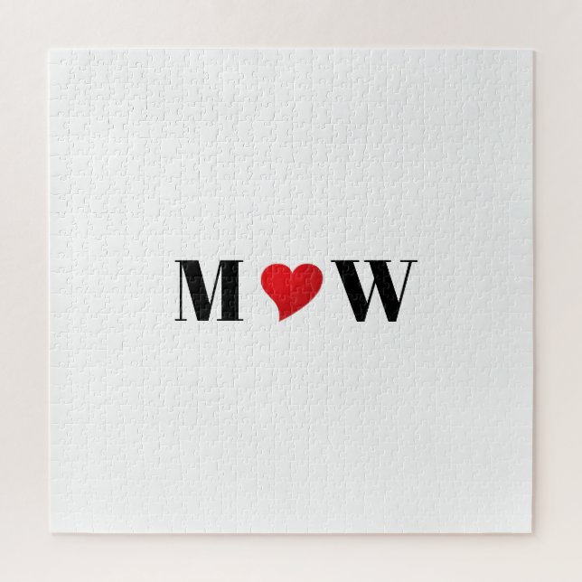 Romantic red heart custom couple monogram initials jigsaw puzzle (Vertical)