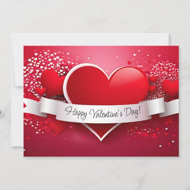 Romantic red heart "Happy Valentine's Day" Holiday Card (Front)