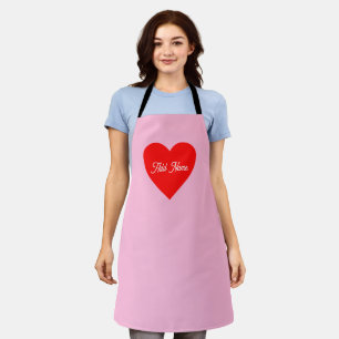 Romantic Red Heart Pastel Pink Personalized Apron
