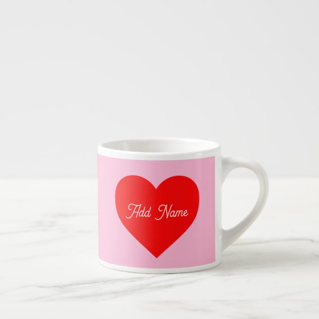 Romantic Red Heart Pastel Pink Personalized Espresso Cup (Right)
