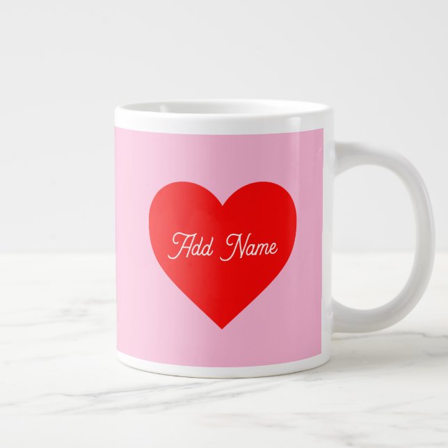 Romantic Red Heart Pastel Pink Personalized Large Coffee Mug (Right)