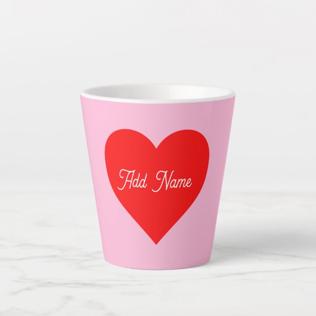 Romantic Red Heart Pastel Pink Personalized Latte Mug (Front)