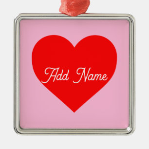 Romantic Red Heart Pastel Pink Personalized Metal Ornament