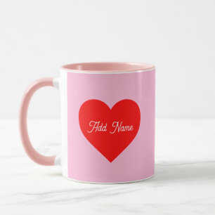 Romantic Red Heart Pastel Pink Personalized Mug