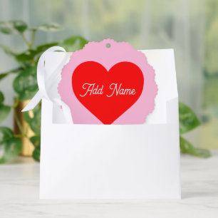 Romantic Red Heart Pastel Pink Personalized Ornament Card