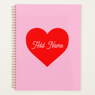 Romantic Red Heart Pastel Pink Personalized Planner