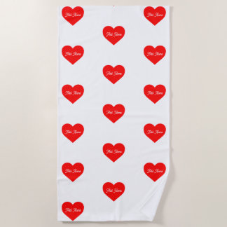 Romantic Red Heart Personalized Beach Towel
