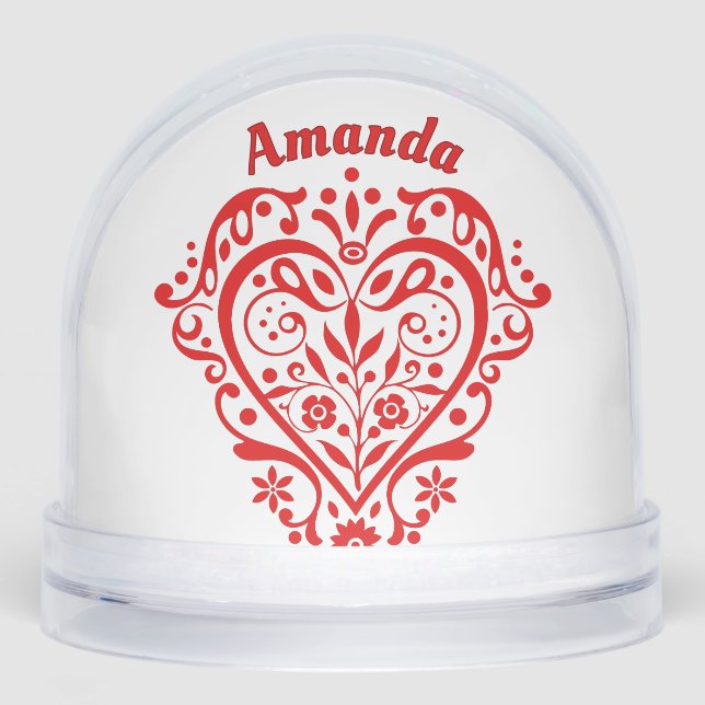 Romantic Red Heart Personalized Snowglobe (Front)
