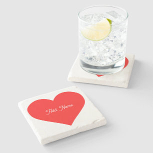 Romantic Red Heart Personalized Stone Coaster