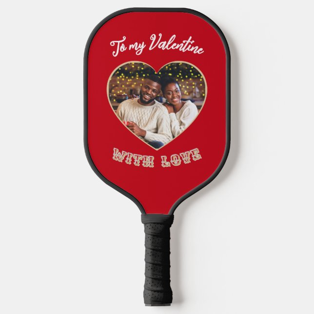 Romantic Red Heart Photo Personalized Valentine's  Pickleball Paddle (Front)