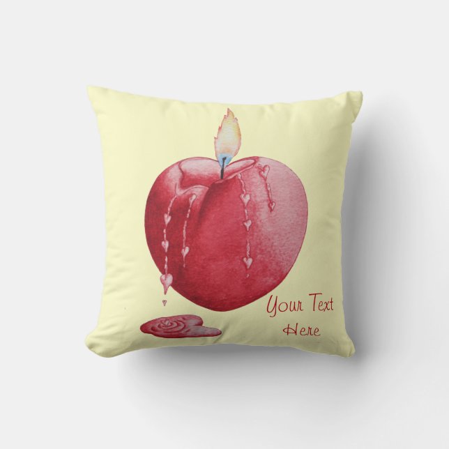 romantic red heart shaped candle burning throw pillow (Front)