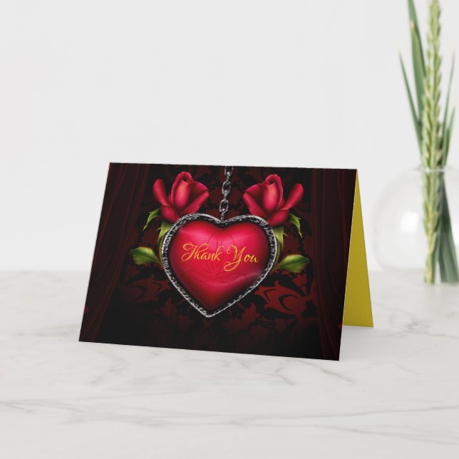 Romantic Red Heart Thank You Personalize Card (Front)