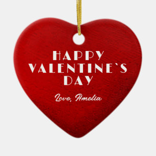 Romantic Red Heart with Name Valentine`s Day  Ceramic Ornament