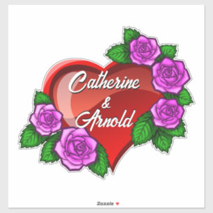 Romantic red heart with pink roses