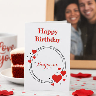 Romantic Red Hearts Birthday for Him Holiday Card