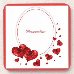 Romantic Red Hearts Elegant Romance Personalized Coaster