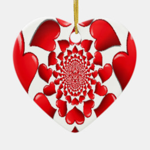 Romantic Red Hearts Pattern Art Print Ceramic Ornament