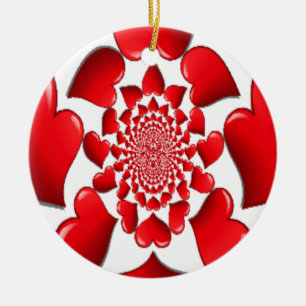 Romantic Red Hearts Pattern Art Print Ceramic Ornament