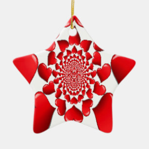 Romantic Red Hearts Pattern Art Print Ceramic Ornament