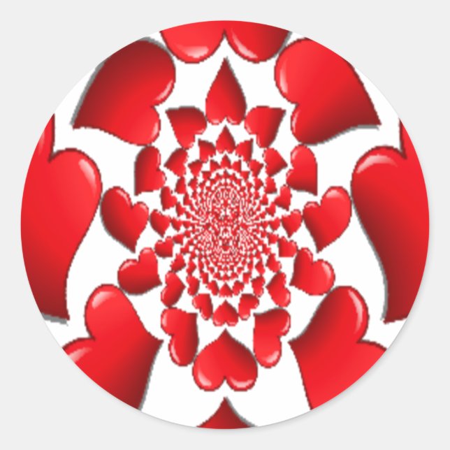Romantic Red Hearts Pattern Art Print Classic Round Sticker (Front)