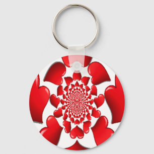 Romantic Red Hearts Pattern Art Print Keychain