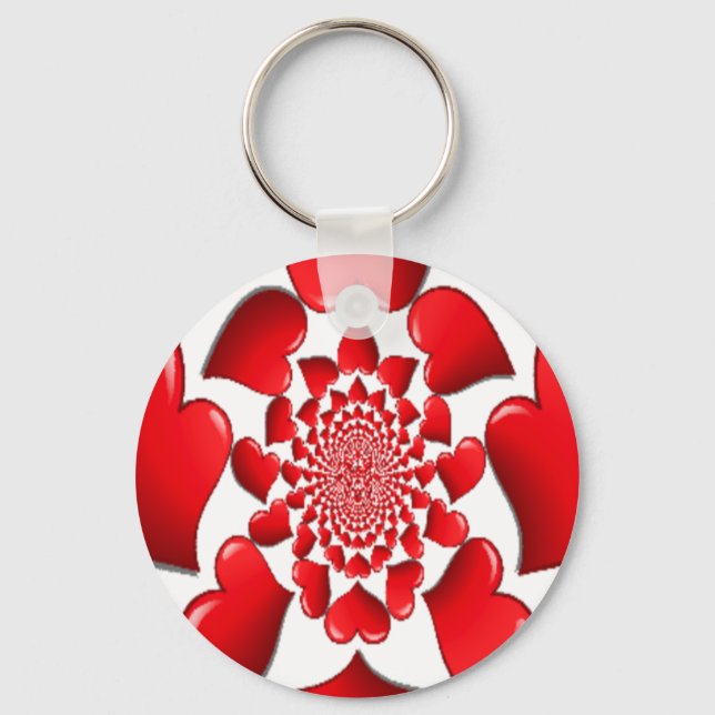 Romantic Red Hearts Pattern Art Print Keychain (Front)