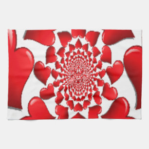 Romantic Red Hearts Pattern Art Print Kitchen Towel