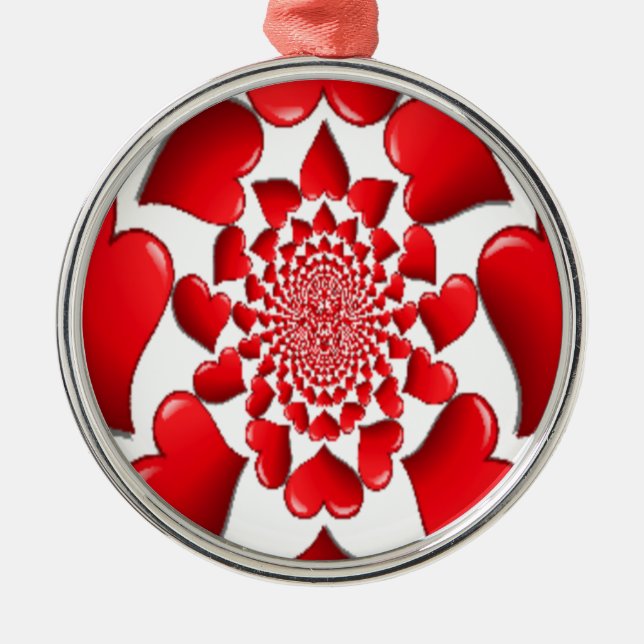 Romantic Red Hearts Pattern Art Print Metal Ornament (Front)