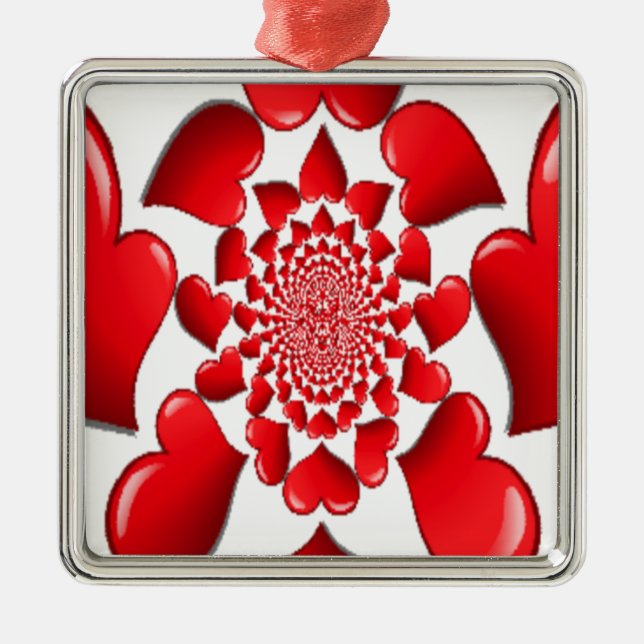 Romantic Red Hearts Pattern Art Print Metal Ornament (Front)