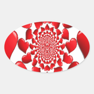Romantic Red Hearts Pattern Art Print Oval Sticker