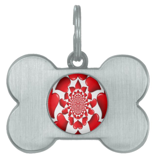 Romantic Red Hearts Pattern Art Print Pet Tag (Front)