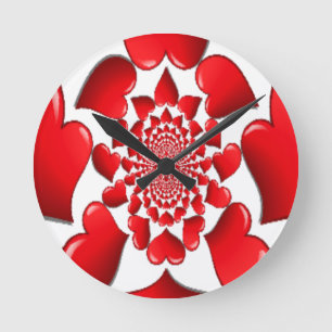 Romantic Red Hearts Pattern Art Print Round Clock