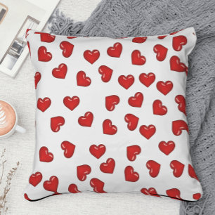 Romantic Red Hearts pattern on white Throw Pillow
