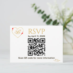 Romantic Red Hearts QR Code Wedding RSVP Card