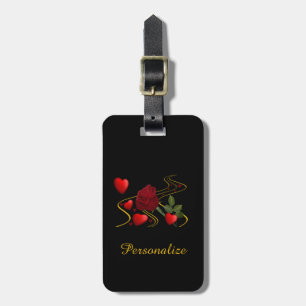 Romantic Red Hearts & Red Rose Personalize Luggage Tag