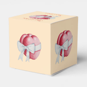 Romantic red hearts tied with white ribbon bow favor box