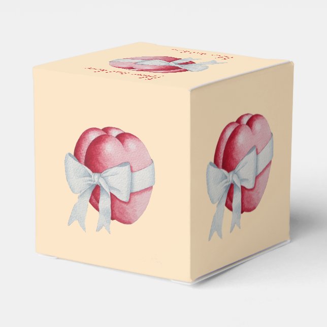 Romantic red hearts tied with white ribbon bow favor box (Back Side)