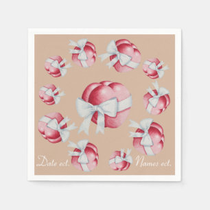 Romantic red hearts tied with white ribbon bow napkin
