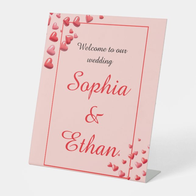 Romantic Red Hearts Wedding Welcome Sign (Front)