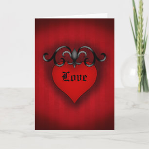 Romantic red love heart gothic medieval style holiday card