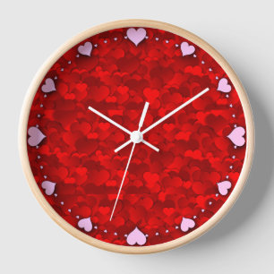 Romantic Red Love Hearts Texture Pattern-19909 Clock