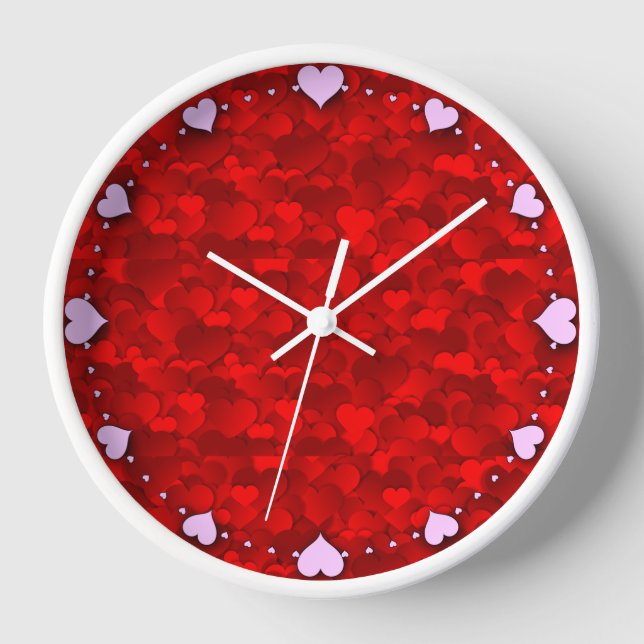 Romantic Red Love Hearts Texture Pattern-19909 Clock (Front)