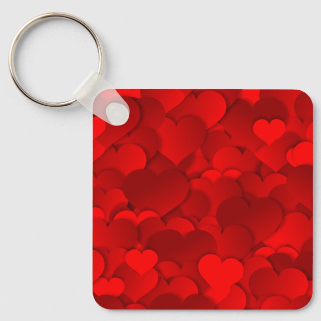Romantic Red Love Hearts Texture Pattern Keychain (Front)
