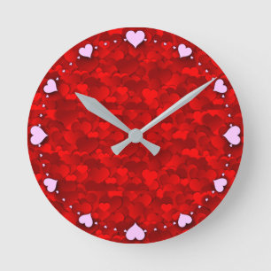 Romantic Red Love Hearts Texture Pattern Round Clock