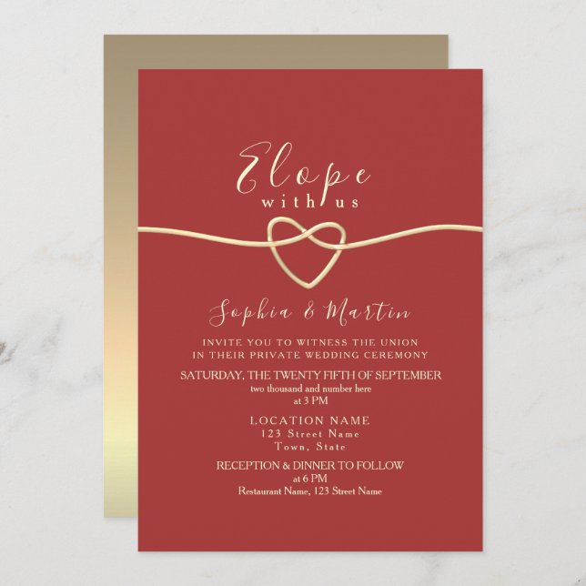 Romantic Red Micro Wedding Invitation (Front/Back)