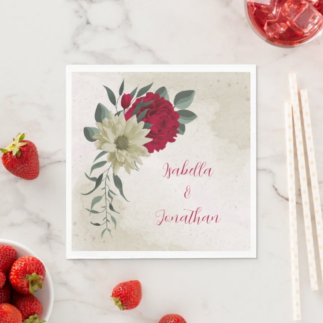 romantic red & pale yellow flowers napkin (Insitu)