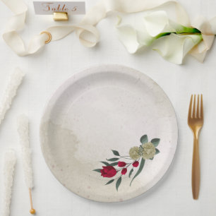 romantic red & pale yellow flowers paper plate